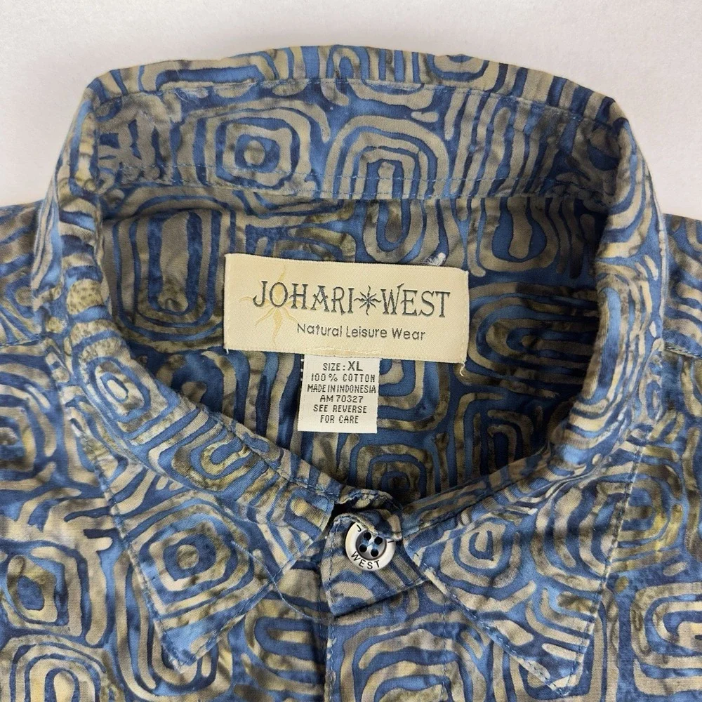 Men's JOHARI WEST Shirt  Abstract 100% Cotton Button Front XL Short Sleeves - Picture 5 of 10